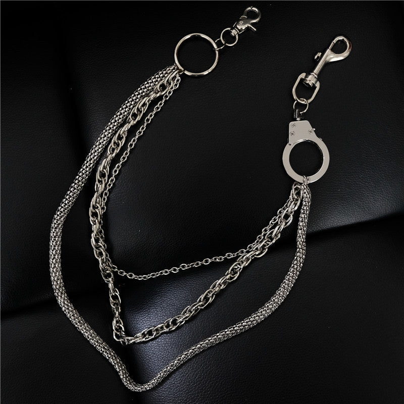 Cool Men's Silver Triple Fashion Long Punk Biker Wallet Chain Pants Chain For Men