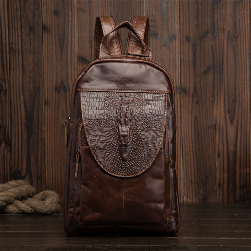 Cool Brown Leather Men's Sling Bag One Shoulder Backpack Black Sling Crossbody Pack For Men