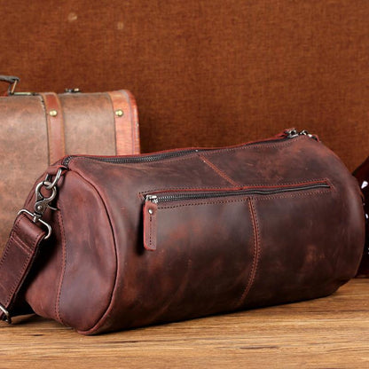 Red Brown Leather Mens Casual Barrel Postman Bag Side Bag Bucket Messenger Bag For Men