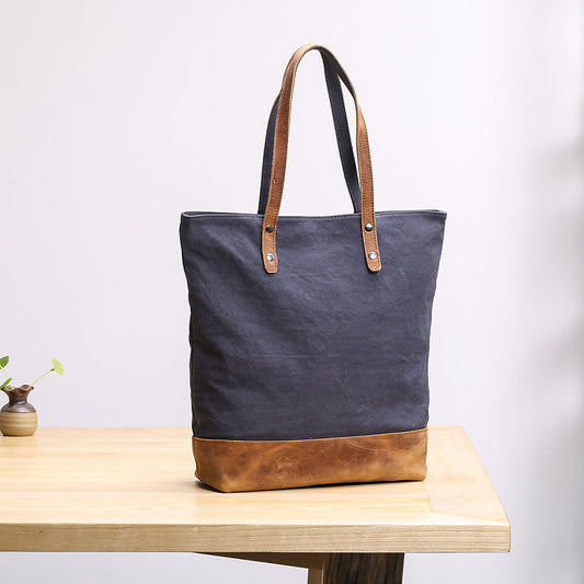 Canvas Leather Mens Womens 15' Gray Tote Bag Handbag Tote Bag Shoulder Bag Tote Purse For Men