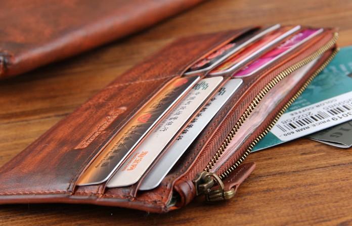 Genuine Leather Mens Cool Biker Chain Wallet Long Leather Wallet Slim Clutch Wristlet Wallet for Men