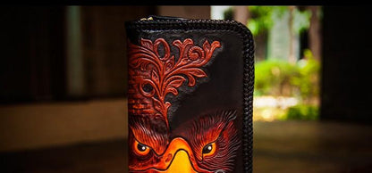 Handmade Leather Men Tooled Eagle Cool Leather Wallet Long Phone Clutch Wallets for Men