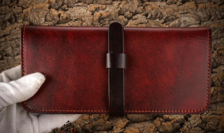 Handmade Leather Mens Clutch Wallet Cool Leather Wallet Long Phone Wallets for Men