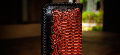 Handmade Leather Men Tooled Eagle Cool Leather Wallet Long Phone Clutch Wallets for Men