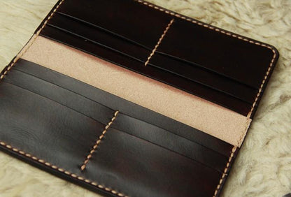 Vintage Leather Coffee Bifold Mens Long Wallet Leather Long Wallets for Men