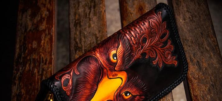 Handmade Leather Men Tooled Eagle Cool Leather Wallet Long Phone Clutch Wallets for Men