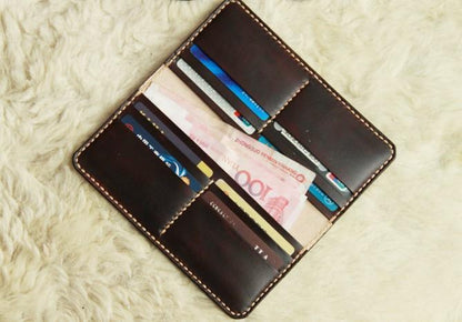 Vintage Leather Coffee Bifold Mens Long Wallet Leather Long Wallets for Men