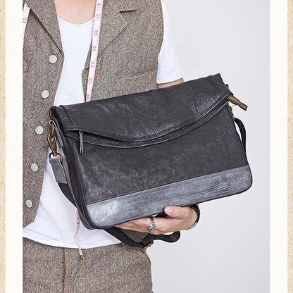 Cool Mens Black Leather Courier Bags Side Bags Leather Messenger Bags Postman Bag for Men