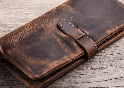 Vintage Leather Long Wallets for men Bifold Men Long Wallet