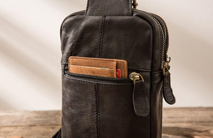 Vintage Leather Mens Sling Bag Sling Shoulder Bag Sling Backpack for men