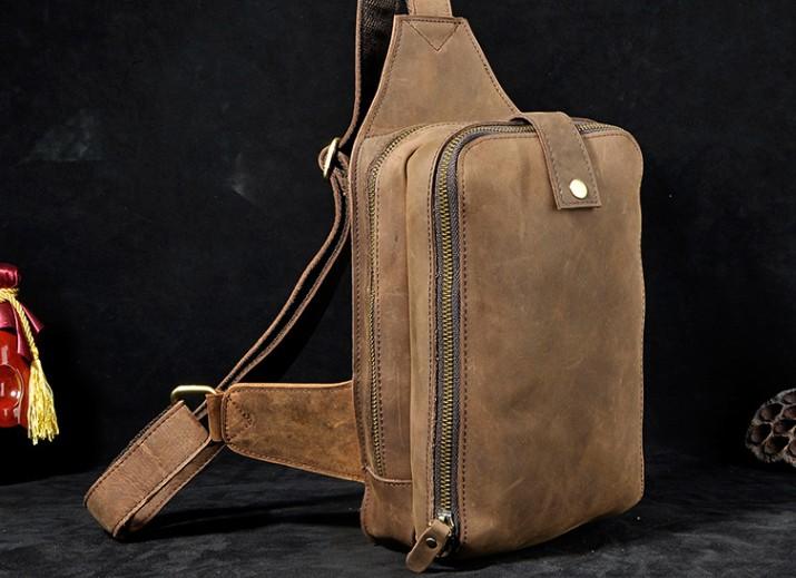 Cool Leather Mens  Sling One Shoulder Bag Sling Bag Sling Backpacks Chest Bag for men