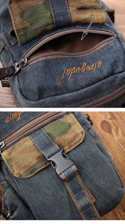 Vintage Blue Denim Mens Sling Bags Chest Bag Cool Blue Denim Sling Bag For Men