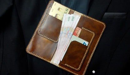 Vintage Tan Leather Bifold Mens Long Wallet Leather Long Wallets for Men