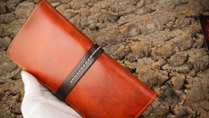 Handmade Leather Mens Clutch Wallet Cool Leather Wallet Long Phone Wallets for Men