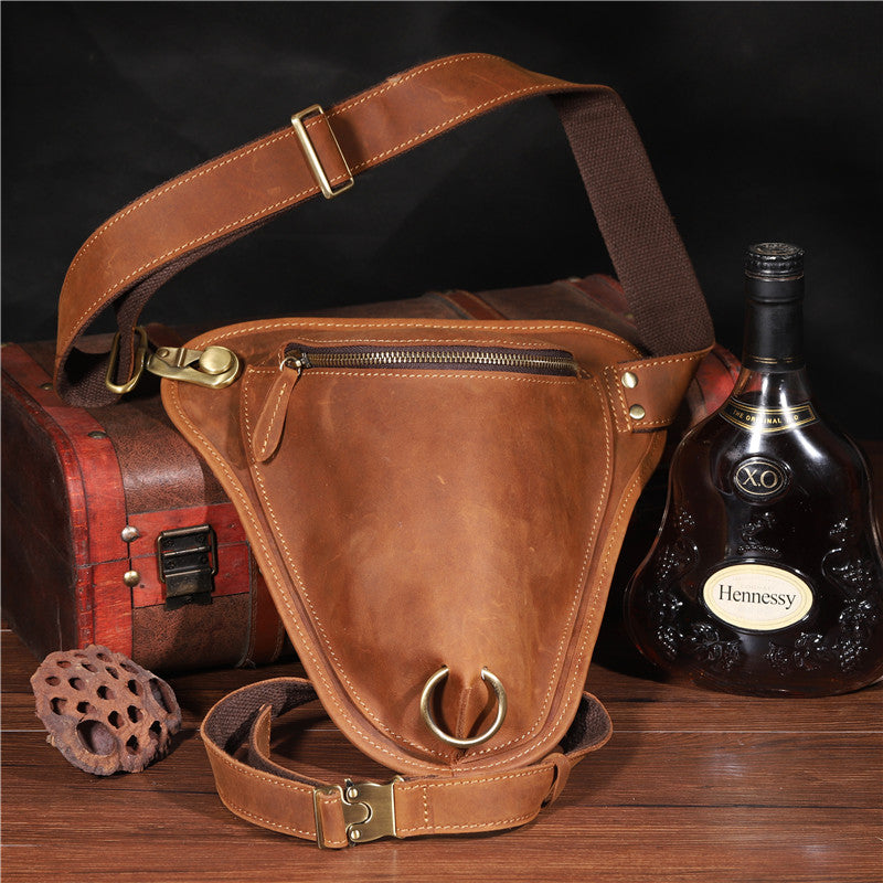 Cool Brown Leather Men's Belt Pouch Belt Bag Drop Leg Bag Waist Bag For Men