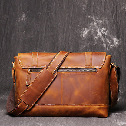 Vintage Brown LEATHER MENS Messenger Bag Side Bag Brown Postman Bag Courier Bag FOR MEN