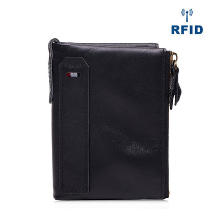 RFID Brown Leather Men's Small Blue Bifold Business Wallet Black Slim billfold Wallet Coin Purse For Men