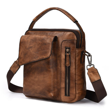 Vintage Brown Leather Men's Small Side Bag Vertical Business Handbag Black Courier Bag For Men