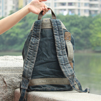 Denim Blue Mens Womens Large Barrel Backpack Laptop Backpack Bucket Jean Travel Backpacks For Men