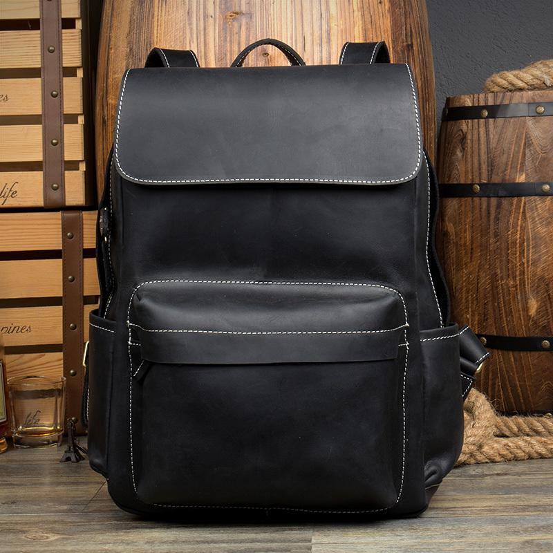 Brown Casual Mens Leather 15inches Computer Backpacks Black Travel Backpack College Backpacks for men