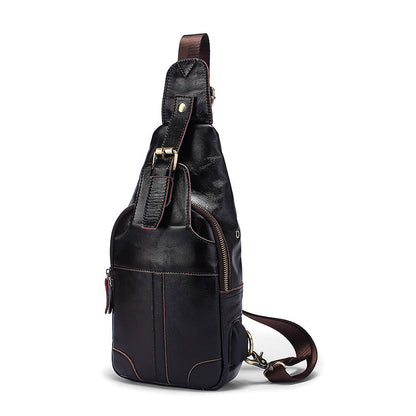 Cool Leather Brown Men's Sling Bag Chest Bag One Shoulder Backpack For Men