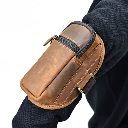 Brown Leather Cell Phone HOLSTER Arm Pouches for Men Arm Bags Arm HOLSTER For Men