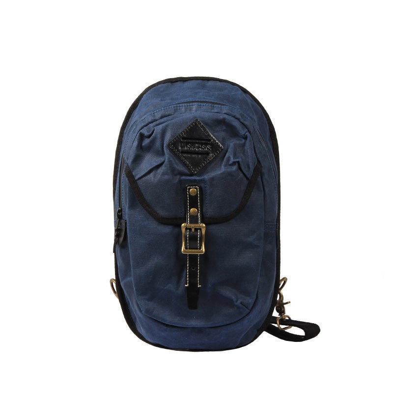 Fashion Waxed Canvas Mens Sling Bag Canvas Sling Pack Blue Canvas Sling Backpack for Men