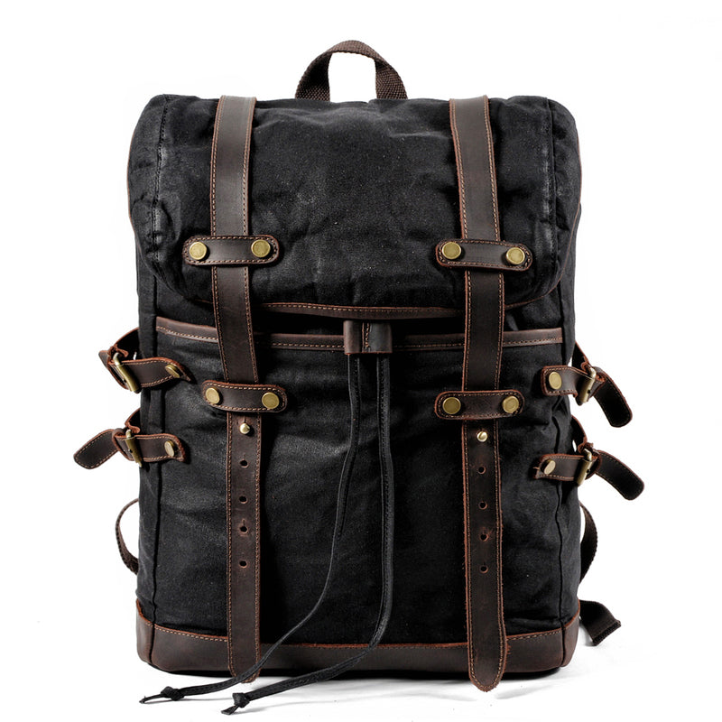 Cool Waxed Canvas Leather Mens Black 15.6¡®¡¯ Large Hiking Backpack Green Travel Backpack for Men