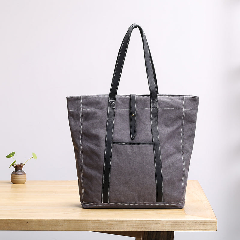 Canvas Leather Mens Womens Gray Tote Bag Handbag Tote Bag Shoulder Bag Tote Purse For Men