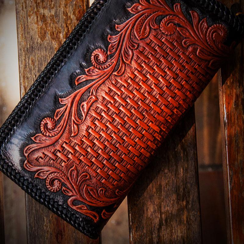 Handmade Leather Men Tooled Eagle Cool Leather Wallet Long Phone Clutch Wallets for Men