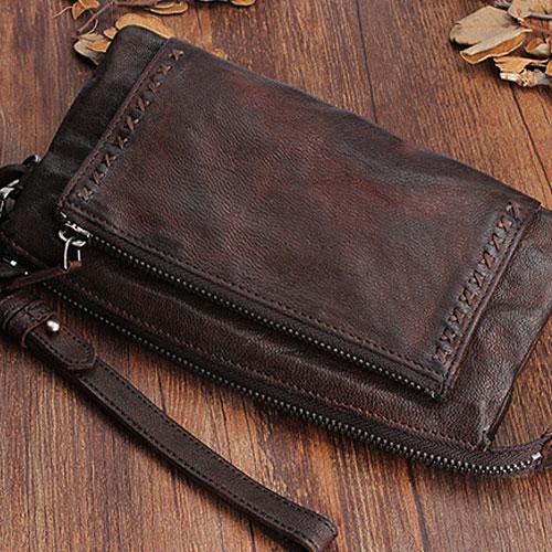 Handmade Mens Cool Long Leather Chain Wallet Cards Biker Trucker Wristlet Wallet