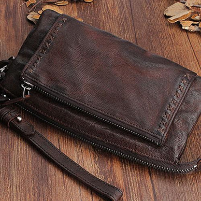 Handmade Mens Cool Long Leather Chain Wallet Cards Biker Trucker Wristlet Wallet