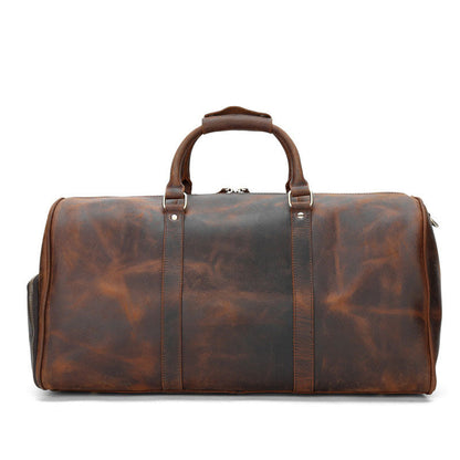 Cool Vintage Brown Leather Men Barrel Overnight Bags Travel Bags Weekender Bags For Men