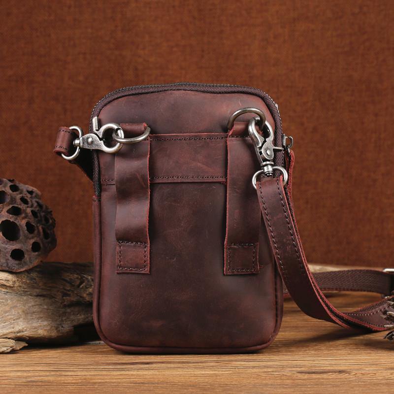 Cool Mens Leather Barrel Belt Pouch Mini Shoulder Bag Waist Bag Belt Phone Holster For Men