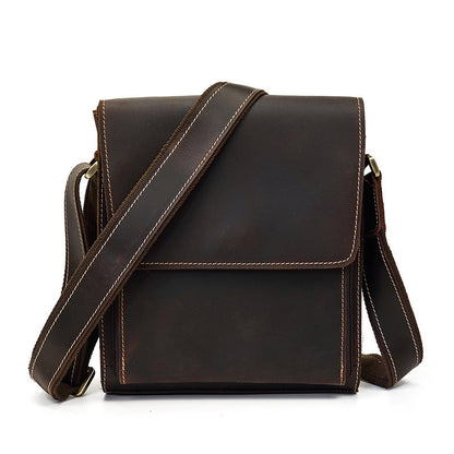 Vintage Brown  Leather Men's Small Side Bag Vertical Messenger Bag Tablet Bag For Men