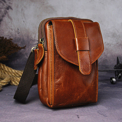 Fashion Leather Men's Belt Pouch Cell Phone Holsters Brown Mini Side Bag For Men