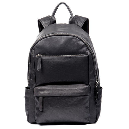 Fashion Black Mens Leather 13-inch Computer Backpack Black Travel Backpack School Backpack for men