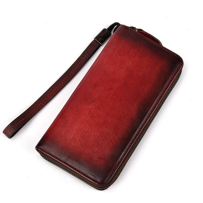 Handmade Leather Men's Zipper Long Wallet Clutch Wallet Wristlet Wallet For Men