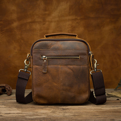 Vintage Brown Leather Mens Small Vertical Side Bag Shoulder Bags Messenger Bag For Men