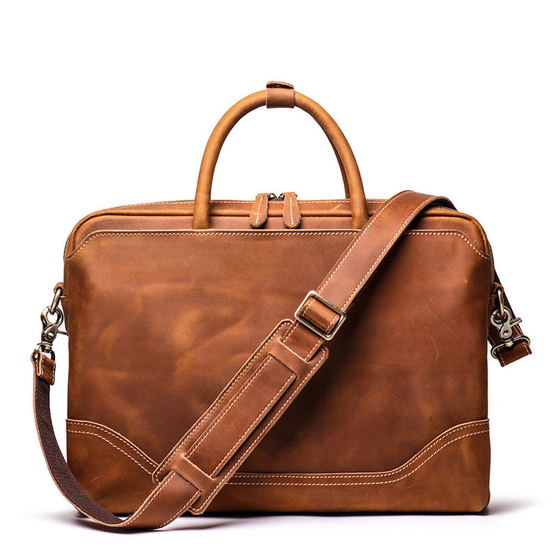 Vintage Brown Leather Men's Professional Briefcase 15¡®¡¯ Computer Briefcase Handbag For Men