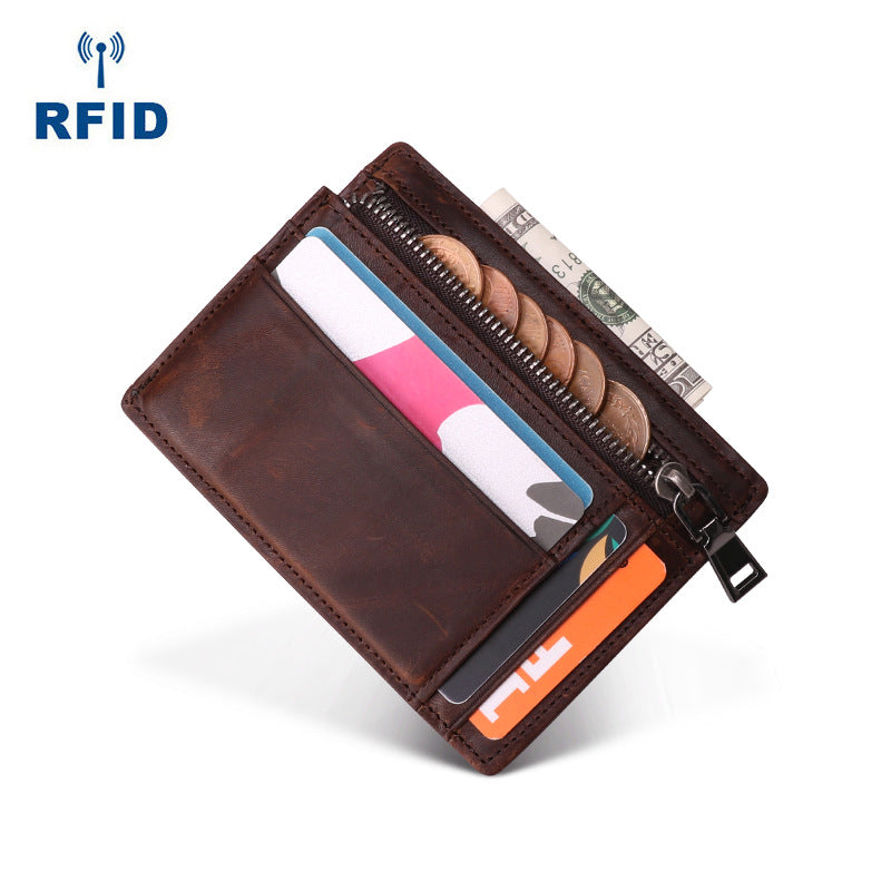 Cool Leather RFID Slim Zipper Wallet billfold Small Wallet Front Pocket Wallet Card Wallets For Men