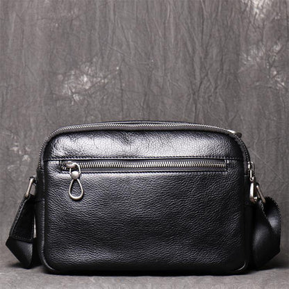 Black Leather Side Bag Mens Small Courier Bag Black Messenger Bag For Men