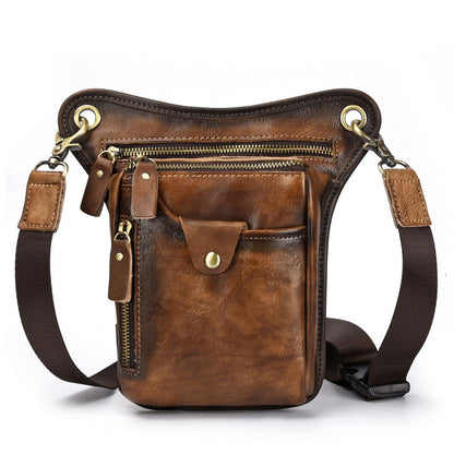 Vintage Brown Leather Men's CELL PHONE HOLSTER MINI SIDE BAG BELT POUCH Drop Leg Bag For Men