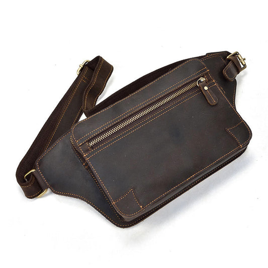 Vintage Leather Fanny Packs Black Mens Bum Bag Hip Bag Black Waist Bags For Men