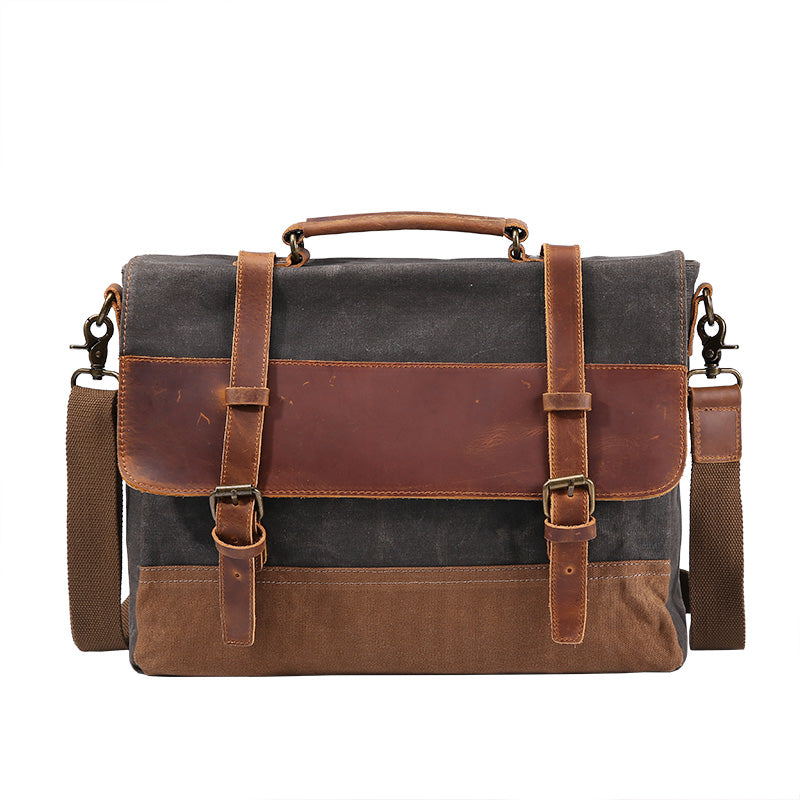 Canvas Leather Mens Side Bag Gray 14'' Briefcase Postman Bag Messenger Bag for Men