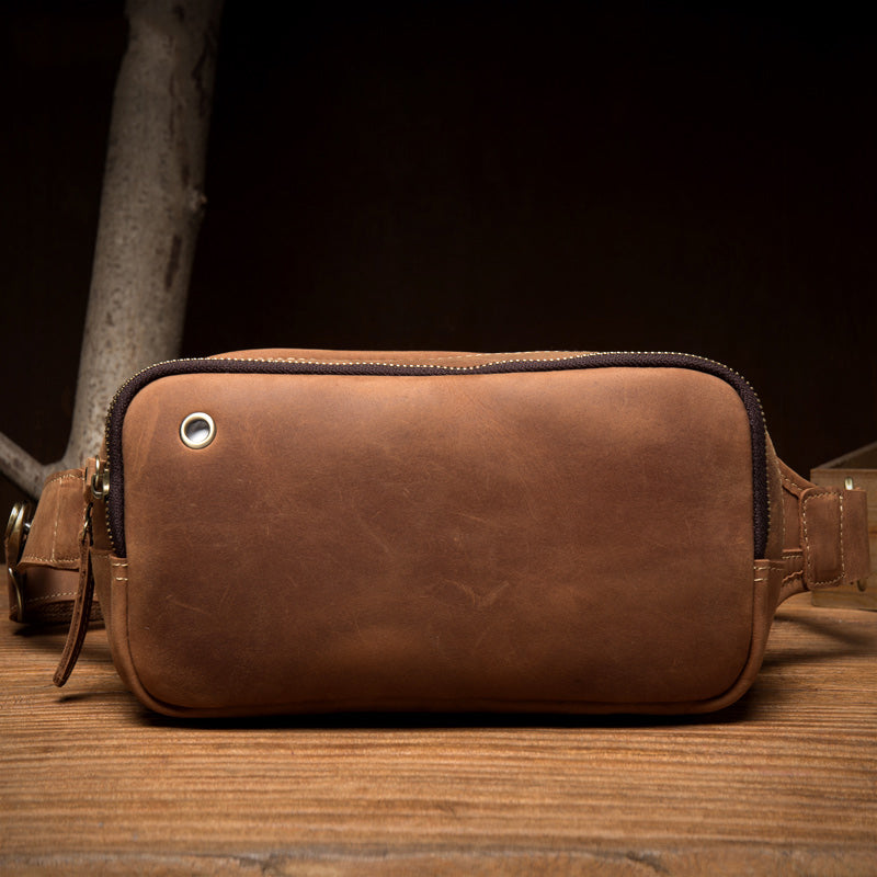 Vintage Brown Mens Leather Fanny Pack Waist Bag Leather Hip Pack Belt Bags Bumbag for Men