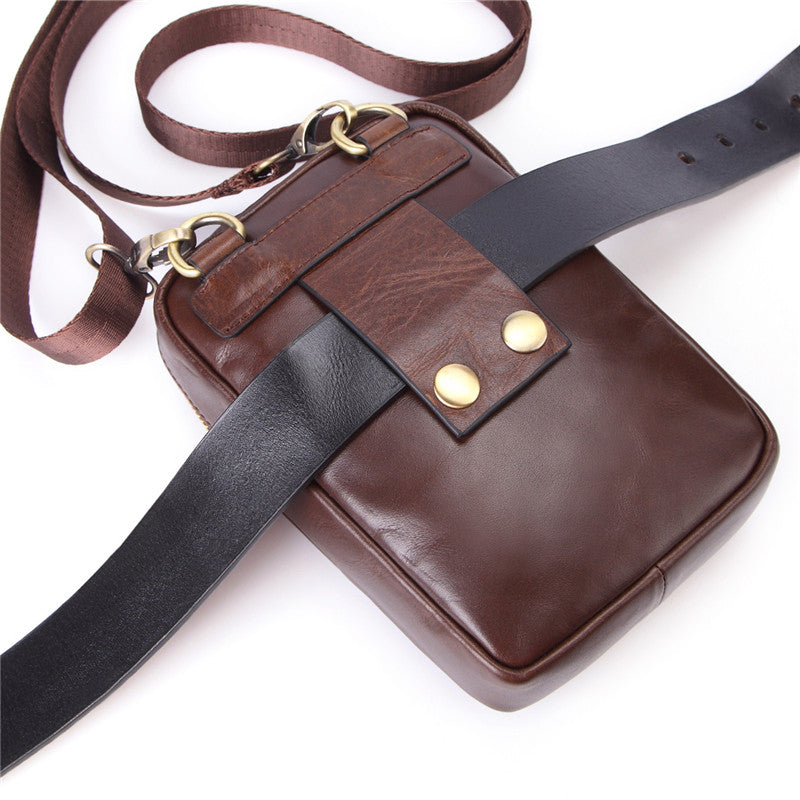 Fashion Brown Leather Men's Belt Pouch Belt Bag Black Mini Side Bag For Men