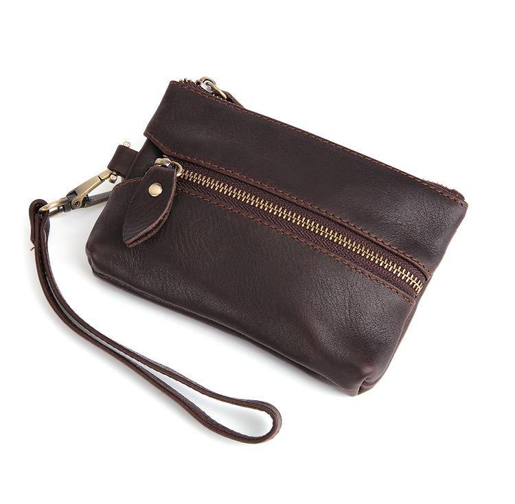 Cool Light Brown Leather Mens Card billfold Wallet Coin Purse Wristlet Car Key Wallet For Men