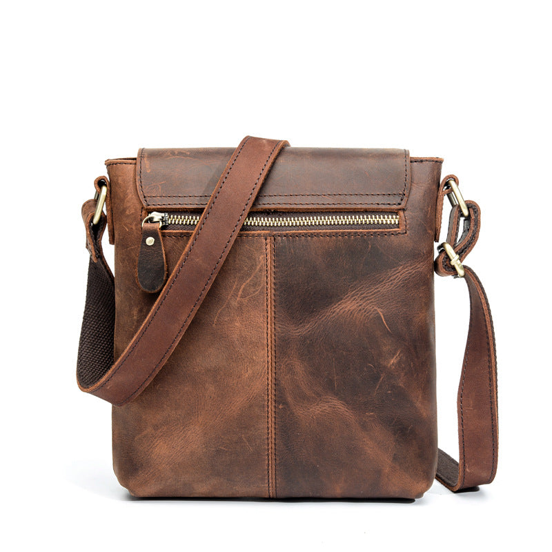 Vintage Brown Leather Men's Vertical Messenger Bag Small Side Bag Vertical Messenger Bag For Men