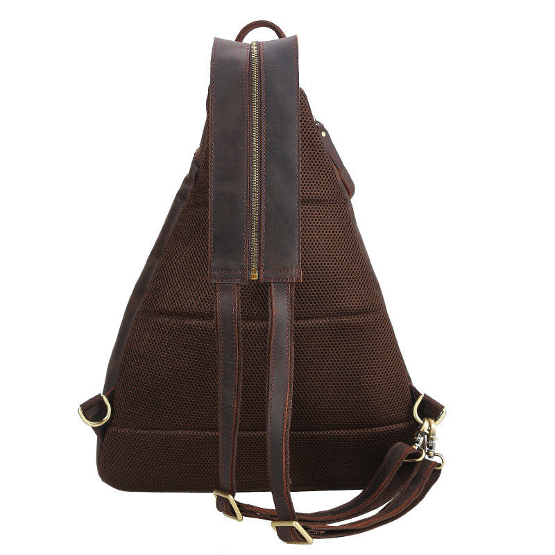 Vintage Large Brown Leather Men's Sling Bag Chest Bag One Shoulder Backpack For Men